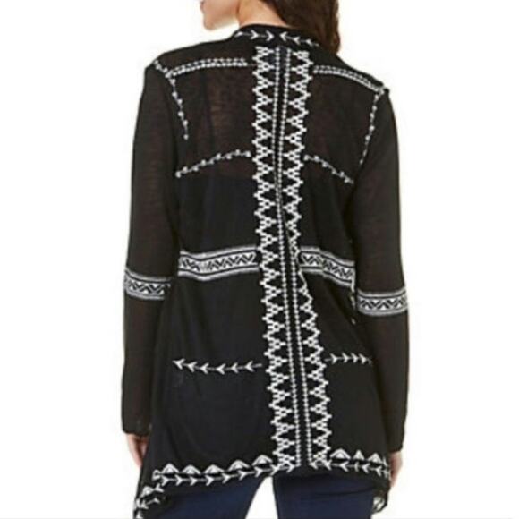 Haute Project Los Angles Cardigan Black Embroidered White Tribal Women's Size M - Picture 4 of 7